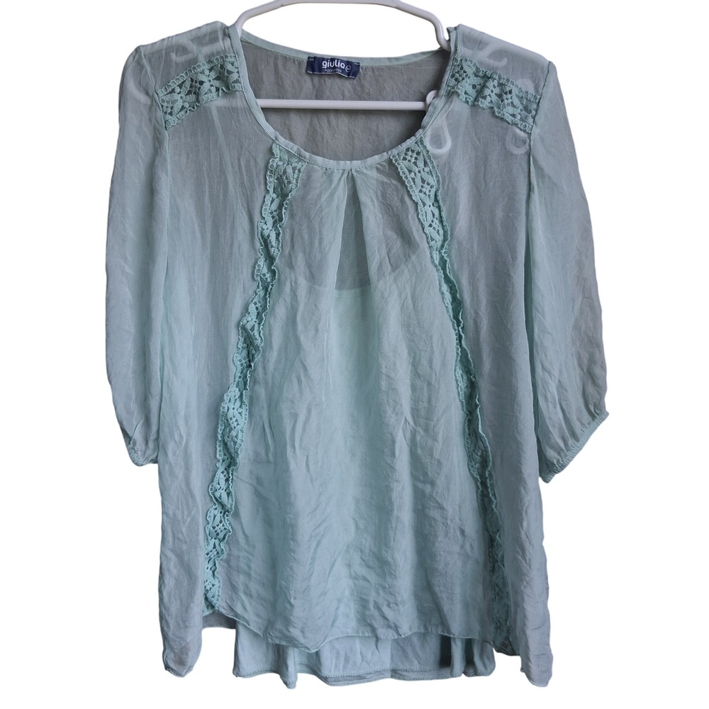 Giulia Women's 100% silk battiste embroidered‎ top Medium, light and airy
